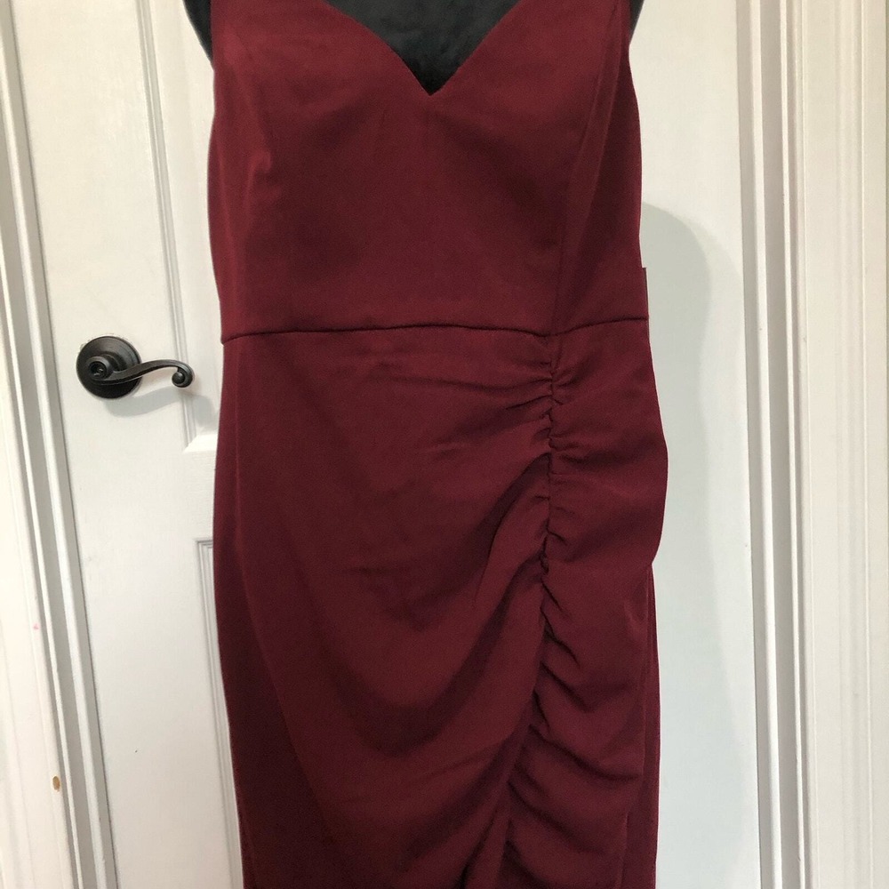 Emerald Sundae Womens Burgundy V-Neck Ruched Maxi Formal Gown Dress Size 16 NWT - Picture 3 of 12